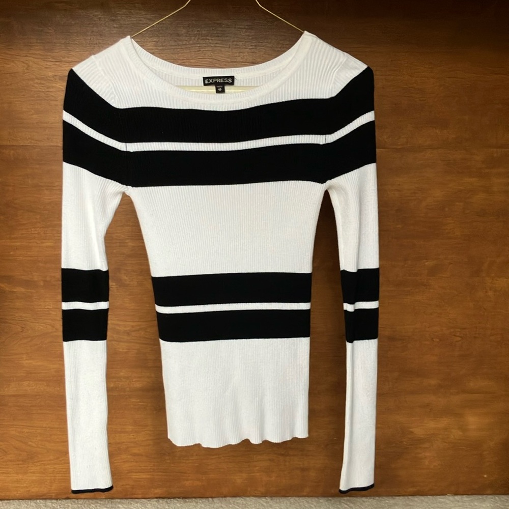 Express Black and White Striped Sweater